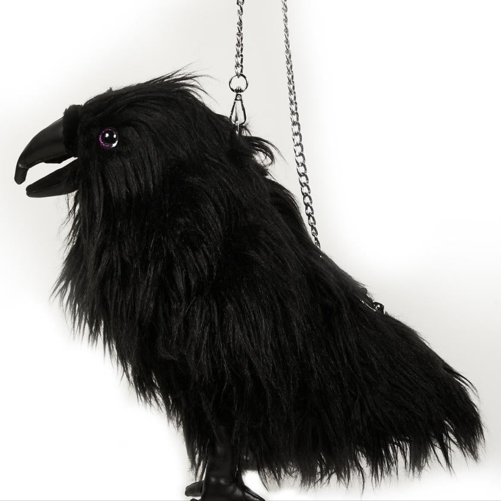 Furry raven stuffed gothic animal bag